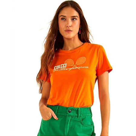 Camiseta Colcci Basic Casual Feminino Laranja Pitanga