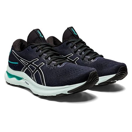 Tenis Asics Gel Nimbus 24 Feminino Preto e Verde Agua