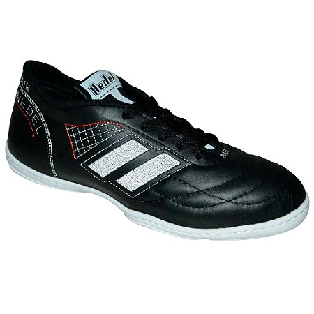 Chuteira Futsal Salão Nedel Couro Preto/Branco/Vermelho