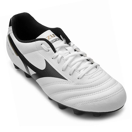 Chuteira Campo Mizuno Morelia Club Md Branco/Preto/Dourado