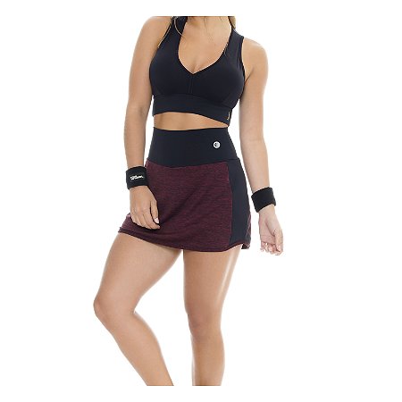 Saia Short Estilo Do Corpo Block Color Preto/Bordo