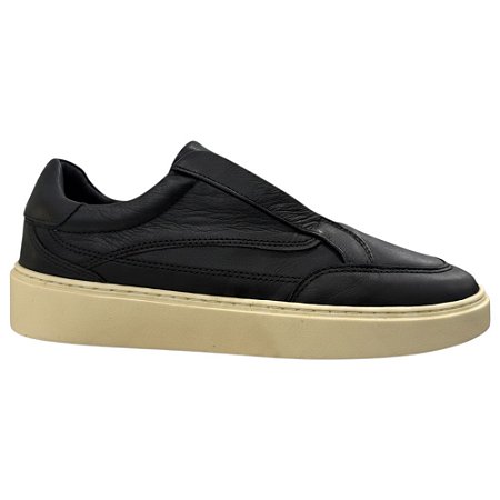 Tênis Casual Oficina Refine Slip Couro Preto Masculino