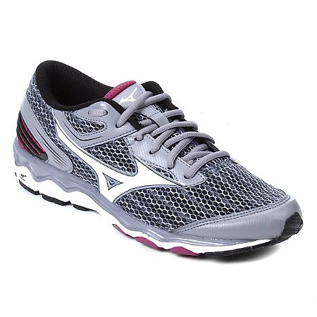 Tenis Mizuno Wave Hawk 2 Cinza/Roxo Feminino