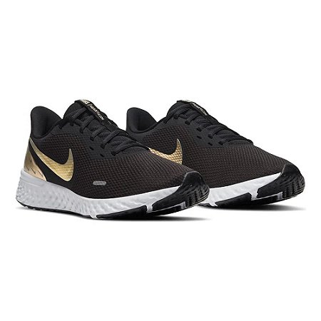 Tenis Nike Revolution 5 Premium Preto/Dourado Feminino