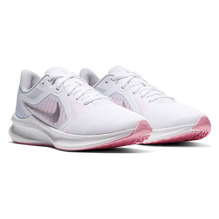 Tenis Nike Downshifter 10 Branco/Rosa Feminino