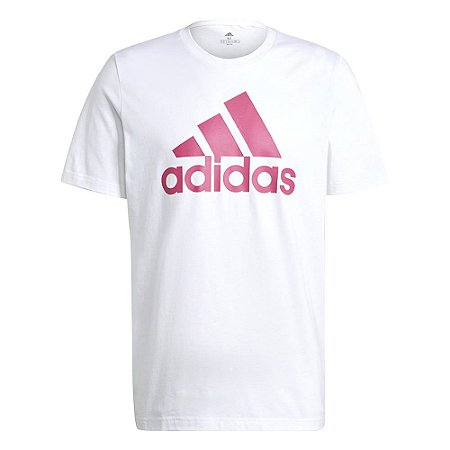 Camiseta Adidas Essentials Logo Branco/Rosa Masculino
