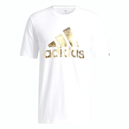 Camiseta Adidas Grafica Essentials Logo Branco/Dourado Masculino
