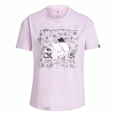 Camiseta Adidas Estampada Floral Big Logo Rosa Feminino