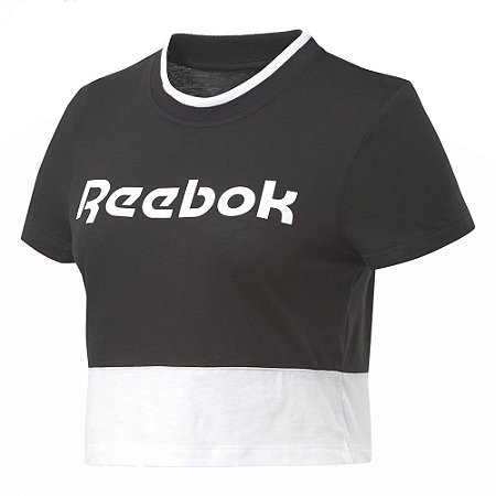 Camiseta Reebok Cropped Linear Logo Preto Feminino