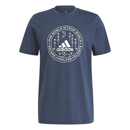 Camiseta Adidas Grafica Explorer Azul Marinho Masculino