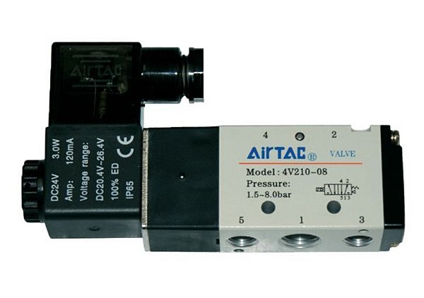 VALVULA SOLENOIDE 5/2 VIAS 1/4 SIMPLES SOLENOIDE 24DC AIRTAC PUMA 019