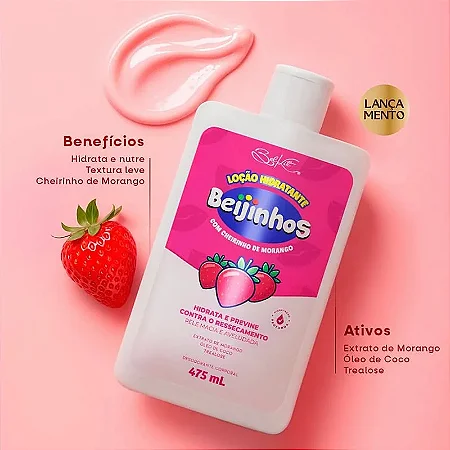 Loção Hidratante Beijinhos Morango- Pele Macia e Aveludada