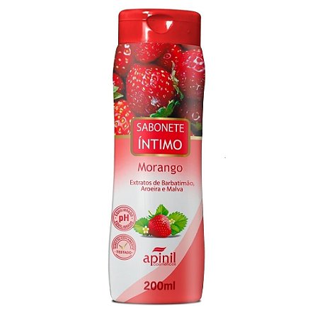 Sabonete Íntimo Aroma de Morango 200ml Apinil Cosméticos.