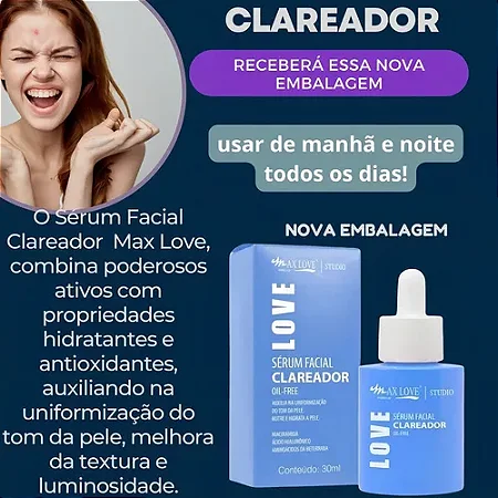 Sérum facial Clareador 10 em 1 max Love