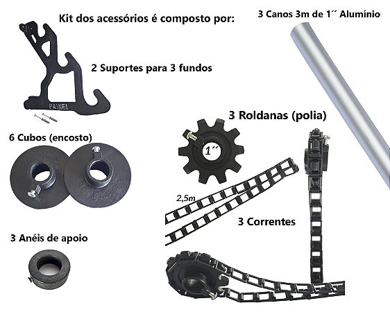 Conjunto Suporte Fixo para 3 Fundos Fotograficos (Parede)
