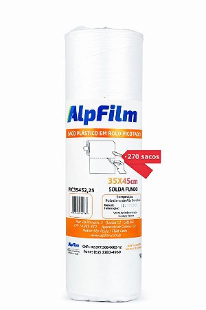 Saco Plástico Picotado em Rolo 35 cm x 45 cm x 24 micras por parede (equivalente a 0,024mm) - 270 sacos por rolo