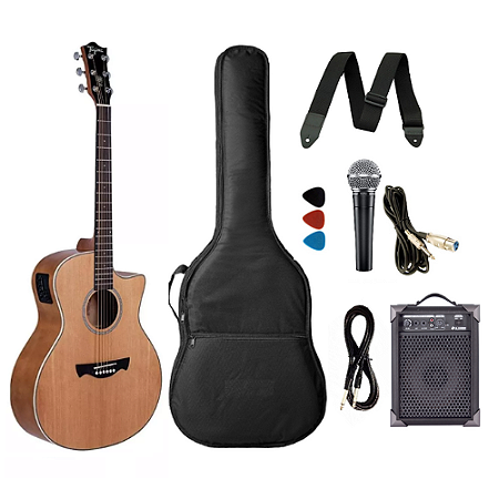 Kit Violão Eletroacústico Aço Tagima Tw29 Natural + Caixa De Som