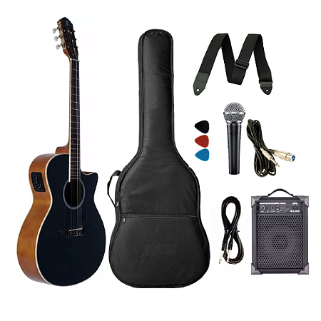 Kit Violão Elétrico Nylon Tagima Tw27 Preto + Amplificador