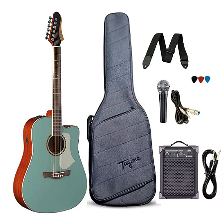 Kit Violão Aço Swell Eq Turquoise Green Tagima + Caixa Lx40