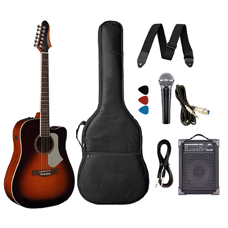 Kit Violão Aço Swell Eq Sunburst Tagima + Caixa Lx40