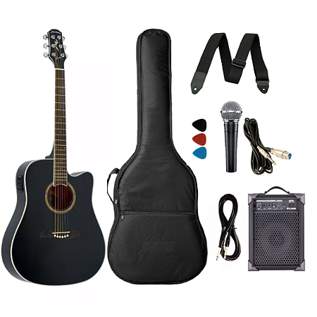 Kit Violão Strinberg Le30 Preto Folk Eletroacústico + Caixa