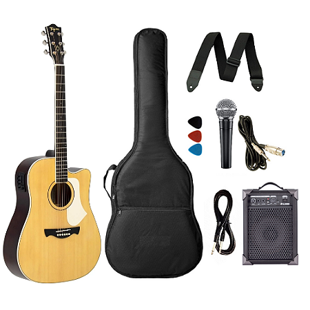 Kit Violão Folk Elétrico Tagima Andes Aço Natural + Caixa