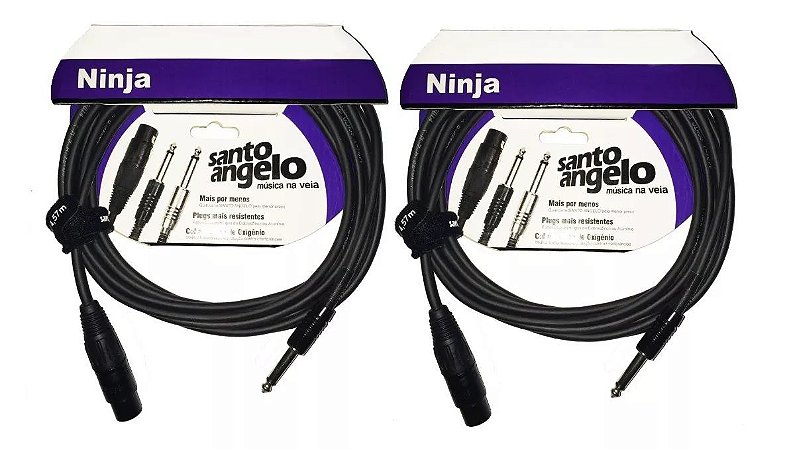 Kit 2 Cabos Microfone Santo Angelo Ninja 4,57m Xlr/p10