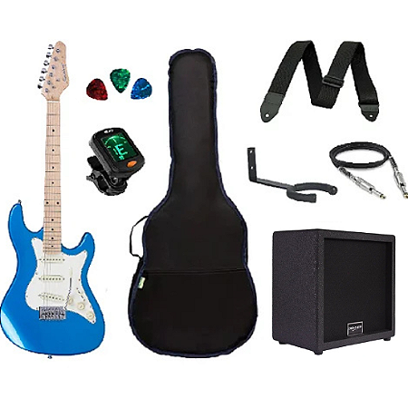 Kit Guitarra Strato Strinberg STS-100 com acessórios + amplificador AZUL