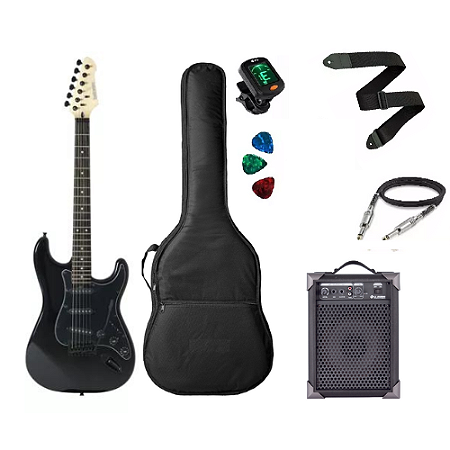 Kit Guitarra Strinberg Rockwave Rw50 BK + Caixa