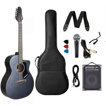 Kit Violão Elétrico Tagima Edição Rock In Rio Preto Fosco + Caixa
