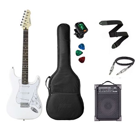 Kit Guitarra Strinberg Rockwave Rw50 Branca + Caixa