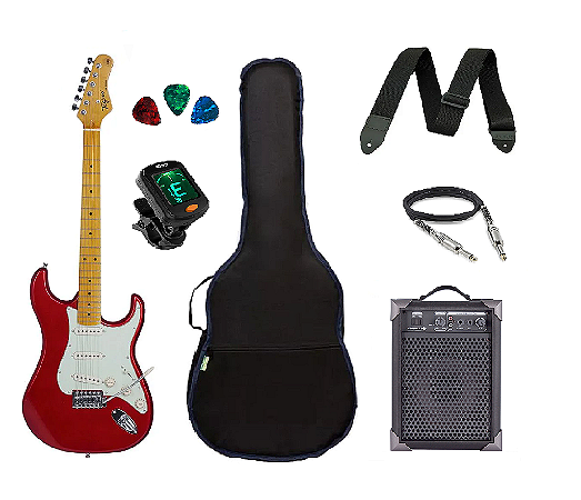 Kit Guitarra Tagima TG530 Strato vermelha com Amplificador e Acessórios