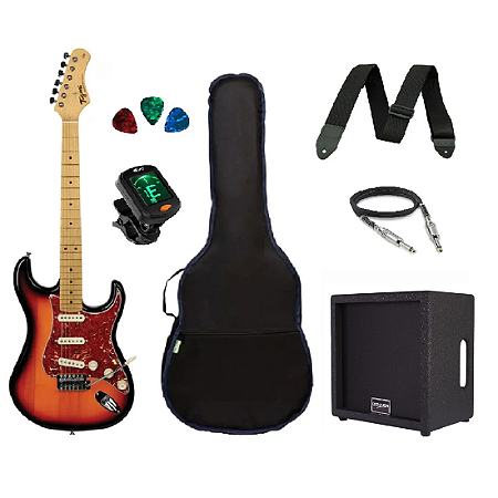 Kit Guitarra Tagima TG530 Strato Sunburst com Amplificador e Acessórios