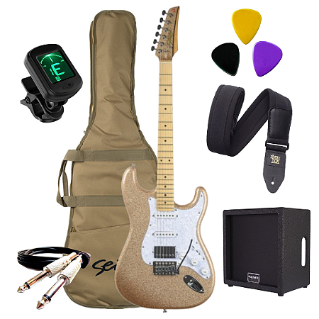 Kit Guitarra Seizi Katana Musashi Fun Desert Gold HSS + Caixa