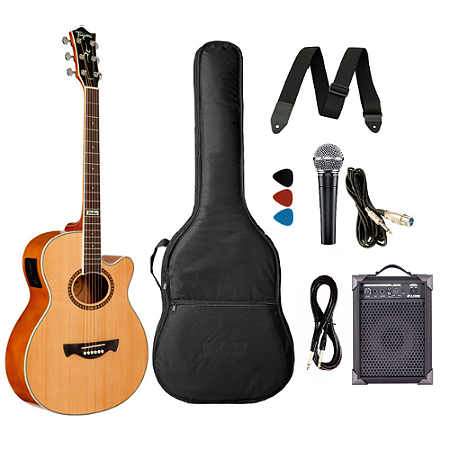 Kit Violão Tagima Aço Dallas Tuner Natural Com Caixa Amplificada
