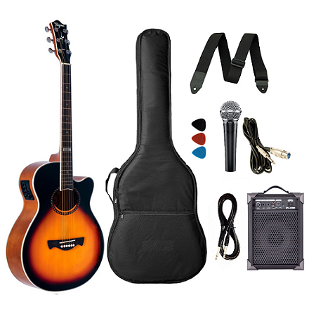 Kit Violão Tagima Aço Dallas Tuner Sunburst Com Caixa Amplificada