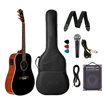 Kit Violão Tagima Folk Eletroacústico Tw25 Preto Com Caixa amplificada