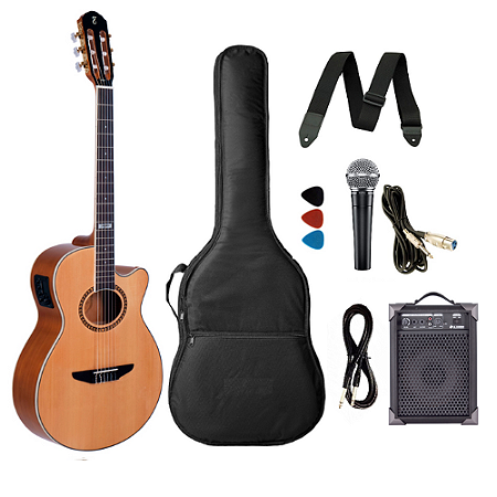 Kit Violão Tagima Nylon Vegas Tuner Natural Com Caixa amplificada