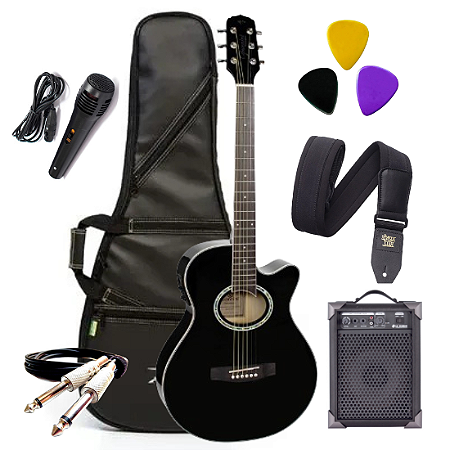 Kit Violão eletroacústico Giannini Performance GSF-1D Preto + Caixa