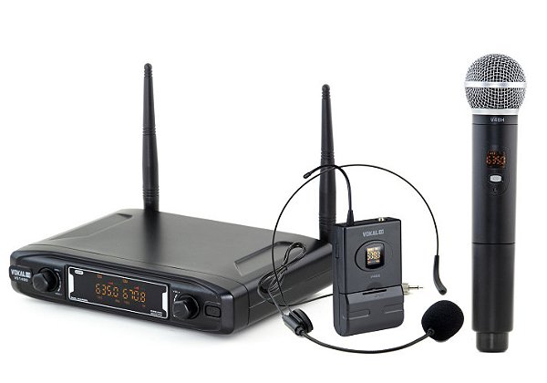 Microfone Sem Fio Vokal Duplo Mão e Headset UHF VS148DMH
