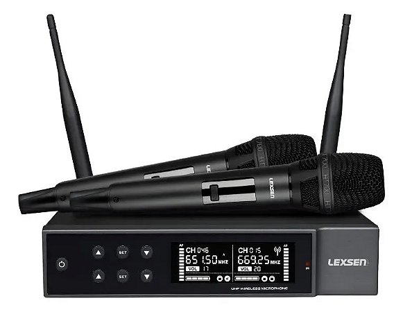 Microfone de Mão Lexsen NXS702 Dinâmico Duplo Preto Sem Fio