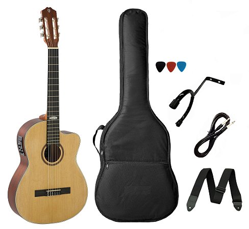Kit Violão Strinberg Sc200 Náilon Elétrico Natural Fosco
