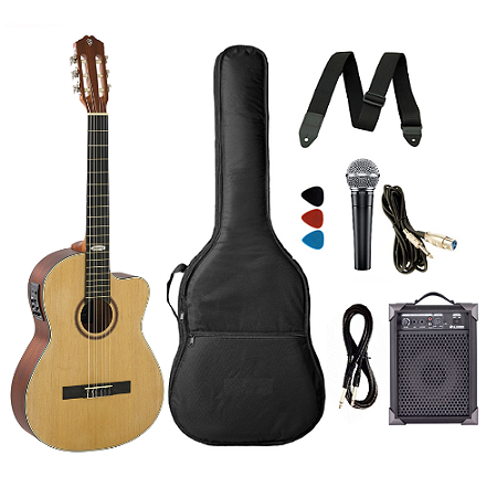 Kit Violão Strinberg Sc200 Náilon Elétrico Natural Fosco C/ Caixa Amplificada
