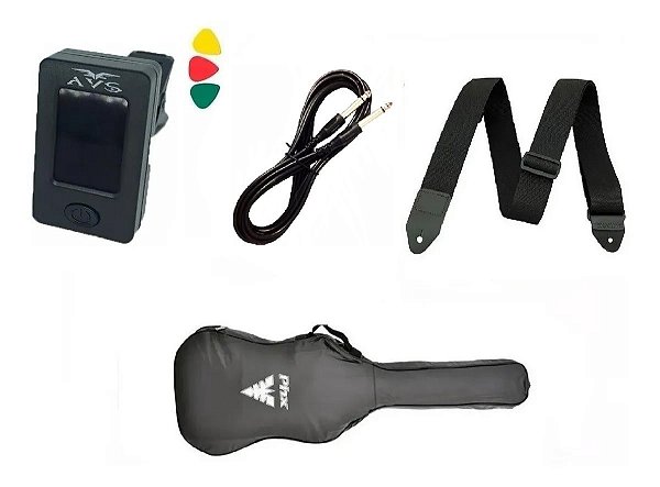 Kit Capa Guitarra/Viola Cinturada Afinador Clip Correia Cabo Palheta
