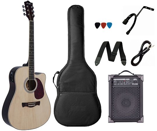 Kit Violão Tagima Memphis dreadnought aço MD18 Natural Com Caixa Amplificada