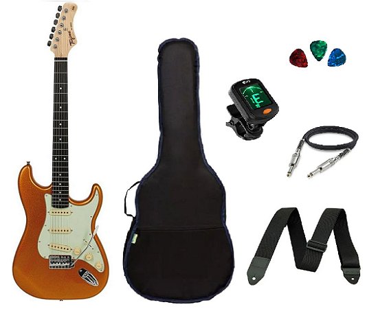 Kit Guitarra Tagima TG500 Strato Metallic Gold Yellow