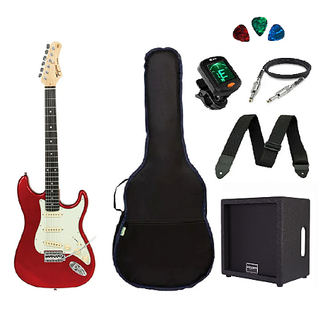 Kit Guitarra Tagima TG500 Strato Candy Apple com Caixa Amplificada