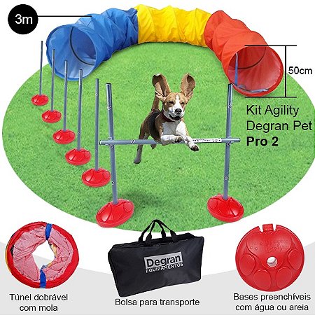 KIT AGILITY PRO 2 - COM TÚNEL DE 3M, 5 ZIG ZAG, SALTO COM 3 NÍVEIS E BOLSA