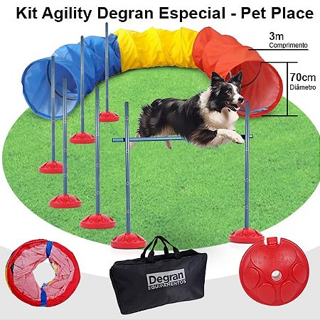KIT AGILITY ESPECIAL COM TÚNEL DE 70CM X 3M - IDEAL PARA PET PLACE