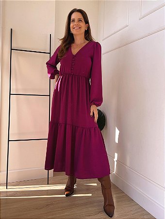Vestido Midi Catarina Vinho